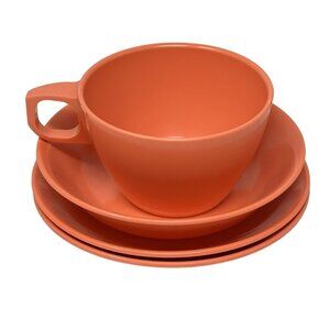 Mallo Ware Tangerine Orange Cup 37 Fruit Dish Bowl 52 Saucer 55 Set Vtg Retro